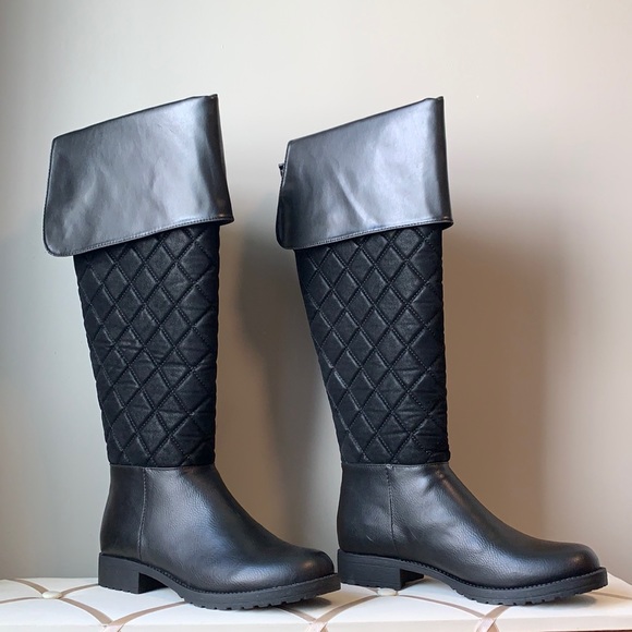 Penny Loves Kenny Shoes - Quilted Over the Knee Black Tall Riding Boots